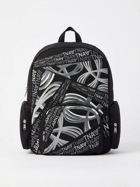 TNA Aritzia Black Monogram Logo Backpack with Rain Cover Y2K 2000s Pockets